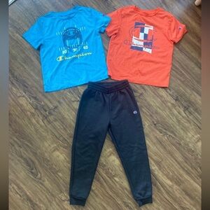 Champion Kids' Black Sweatpants and Vibrant Tshirts